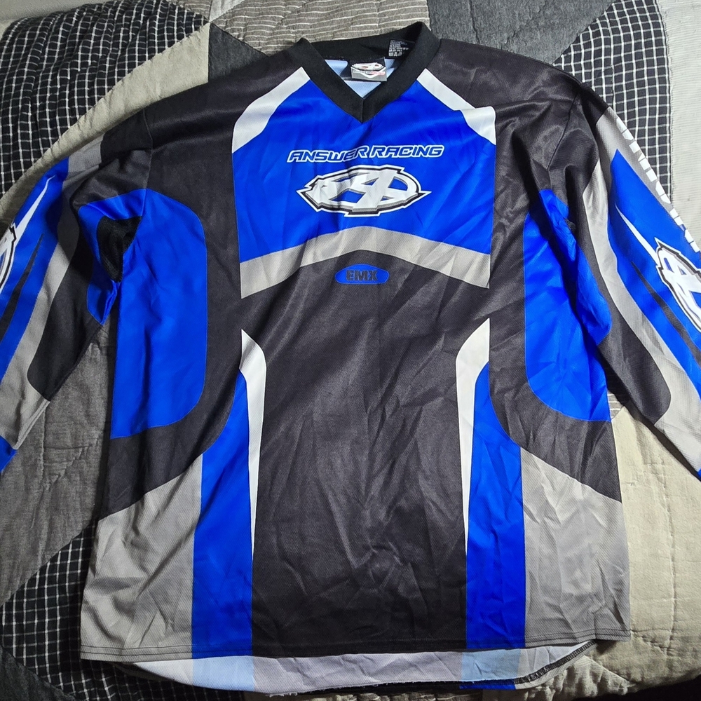 Answer Racing EMX Motorcross Jersey Long Sleeve Bike Race Sz L Black Blue